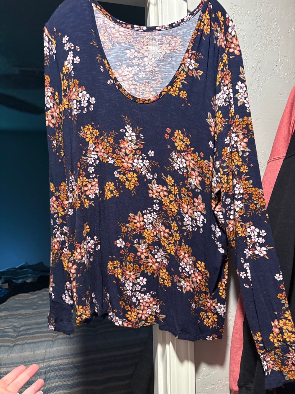 Maurices Navy Floral Scoop Neck Long Sleeve Tee